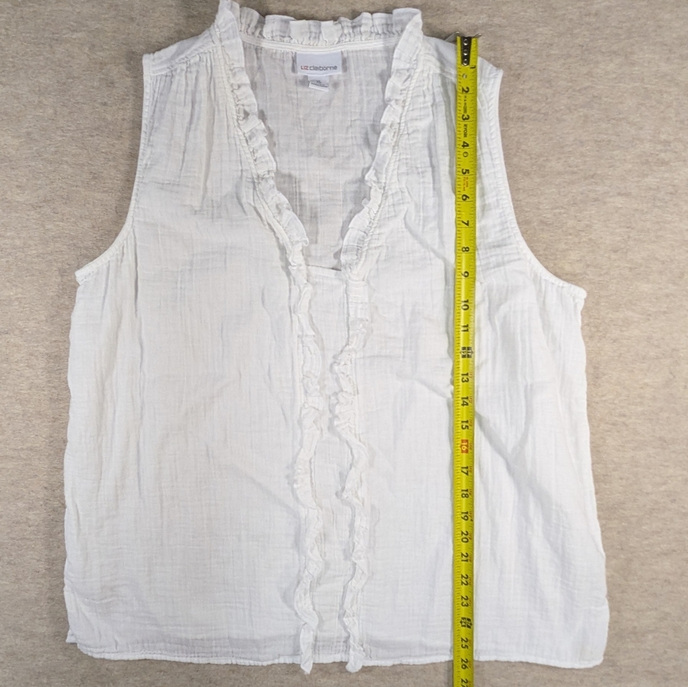 100% Cotton White Gauze Ruffle Sleeveless Top Blouse Liz Claiborne Vintage XL - Picture 6 of 8